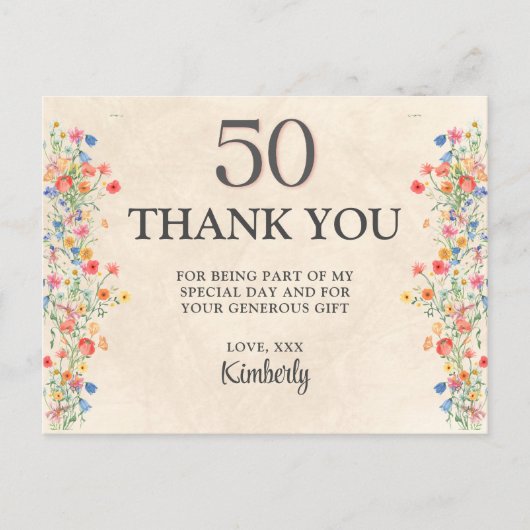 Bloemen 50e verjaardag dank u 50 bloem chic briefkaart (Voorkant)