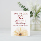 Bloemen 50e verjaardag – Elegant Gele Bloem Design Aankondigingskaart (Staand voorkant)