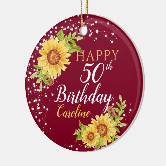 Bloemen 50e verjaardag Zonnebloem Bourgogne Keramisch Ornament (Links)