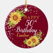 Bloemen 50e verjaardag Zonnebloem Bourgogne Keramisch Ornament (Achterkant)