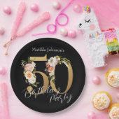 Bloemen 50e Verjaardag Zwart Goud  Bohemian Papieren Bordje (Feest)