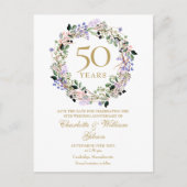 Bloemen 50ste huwelijksjubileum Save the Date Briefkaart (Voorkant)