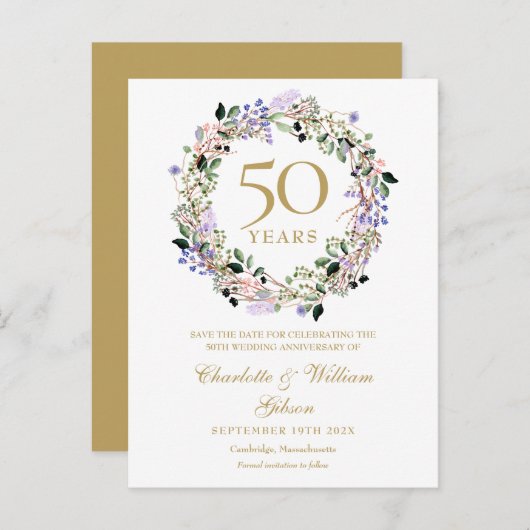 Bloemen 50ste huwelijksverjaardag Save the Date Aankondigingskaart (Voorkant / Achterkant)