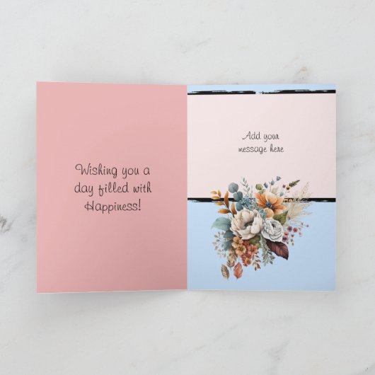 Bloemen 50ste verjaardag aangepaste naam roze kaart (Binnen)