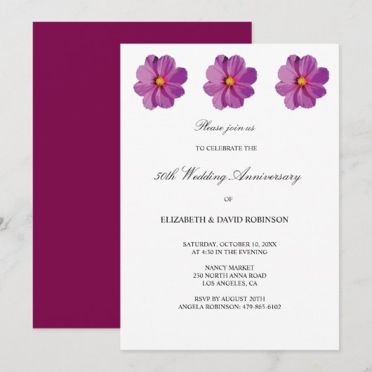 Bloemen 50ste verjaardag bruiloft kaart (Voorkant / Achterkant)