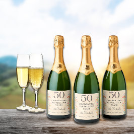 Bloemen 50ste Verjaardag Custom 50 jaar moderne ch Sparkling Wijnetiket