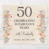 Bloemen 50ste Verjaardag Custom 50 jaar moderne ch Sparkling Wijnetiket (Enkel label)