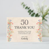 Bloemen 50ste verjaardag elegante 50 jaar wilde bl bedankkaart (Staand voorkant)