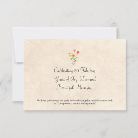 Bloemen 50ste verjaardag elegante 50 jaar wilde bl bedankkaart (Achterkant)