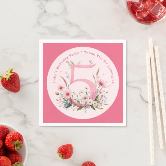 Bloemen 5e verjaardag aangepaste vijf fee prinses servet (Insitu)