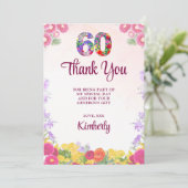 Bloemen 60e verjaardag - Elegante pastel 60 jaar Bedankkaart (Staand voorkant)