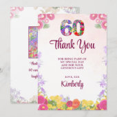 Bloemen 60e verjaardag - Elegante pastel 60 jaar Bedankkaart (Voorkant / Achterkant)