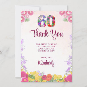 Bloemen 60e verjaardag - Elegante pastel 60 jaar Bedankkaart