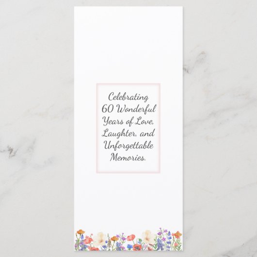 Bloemen 60e Verjaardag Menu Kaarten 60 bloemen men (Achterkant)