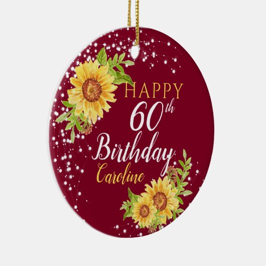 Bloemen 60e verjaardag Zonnebloem Bourgogne Keramisch Ornament (Rechts)