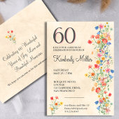 Bloemen 60e verjaardagsfeest elegante wilde bloeme kaart