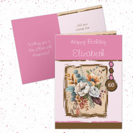Bloemen 60ste verjaardag aangepaste naam bruin kaart