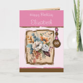 Bloemen 60ste verjaardag aangepaste naam bruin kaart (Voorkant)