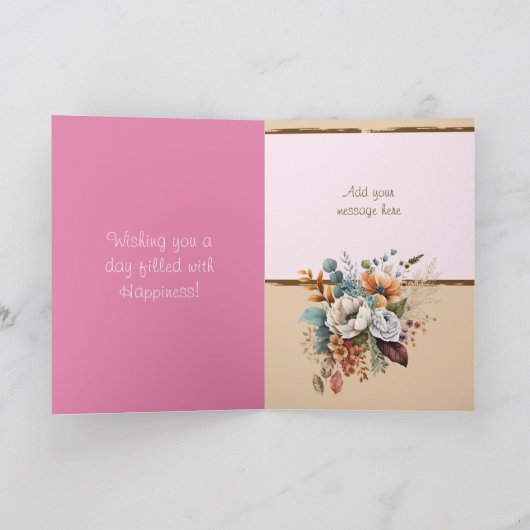 Bloemen 60ste verjaardag aangepaste naam bruin kaart (Binnen)