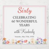 Bloemen 60ste verjaardag fles 60 jaar feest sparkling wijnetiket (Enkel label)