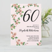 Bloemen 60ste verjaardag uitnodiging in Blush Pink (Staand voorkant)