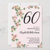 Bloemen 60ste verjaardag uitnodiging in Blush Pink (Voorkant)