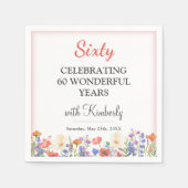 Bloemen 60ste verjaardagsfeestje servetten 60 jaar (Voorkant)