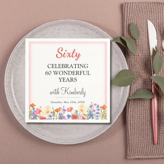 Bloemen 60ste verjaardagsfeestje servetten 60 jaar