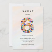 Bloemen 6e verjaardag uitnodiging Minimalistische  (Voorkant)