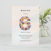 Bloemen 6e verjaardag uitnodiging Minimalistische  (Staand voorkant)