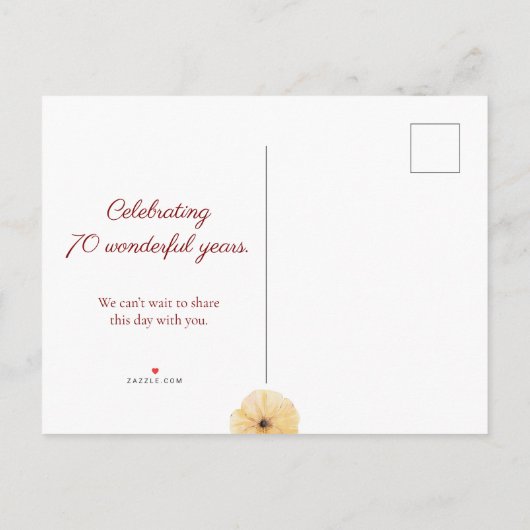 Bloemen 70e verjaardag – Elegant Geel Bloom Design Aankondigingskaart (Achterkant)