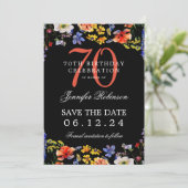 Bloemen 70e verjaardag Save the Date Zwart Kaart (Staand voorkant)