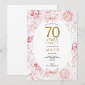 Bloemen 70e verjaardag uitnodiging Modern Pink Vin (Voorkant / Achterkant)