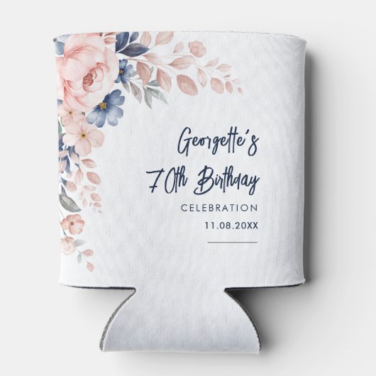 Bloemen 70e Verjaardagsfeestje Botanisch Script Blikjeskoeler (Achterkant)