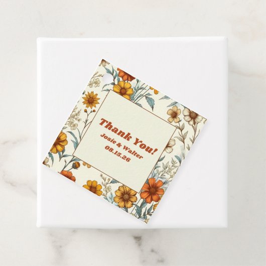  Bloemen 70s Retro Custom Wedding Dank u Bedankjes Labels (In situ)