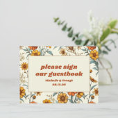  Bloemen 70s Tijdloze Bruiloft Gastenboek Teken (Staand voorkant)