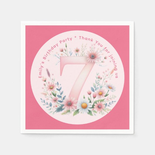 Bloemen 7e verjaardag Custom Seven Fairy Prinses Servet (Voorkant)