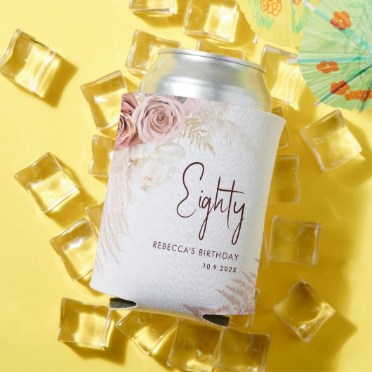 Bloemen 80e verjaardag Pampas gras gepersonaliseer Blikjeskoeler (Insitu Zomer)