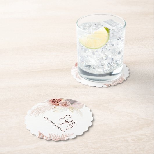 Bloemen 80e verjaardag Pampas Grass Party Kartonnen Onderzetters (Insitu)