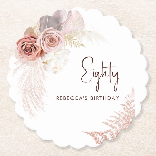 Bloemen 80e verjaardag Pampas Grass Party Kartonnen Onderzetters (Voorkant)