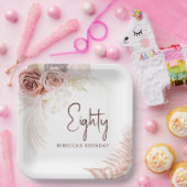 Bloemen 80e verjaardag Pampas Grass Party Papieren Bordje (Feest)