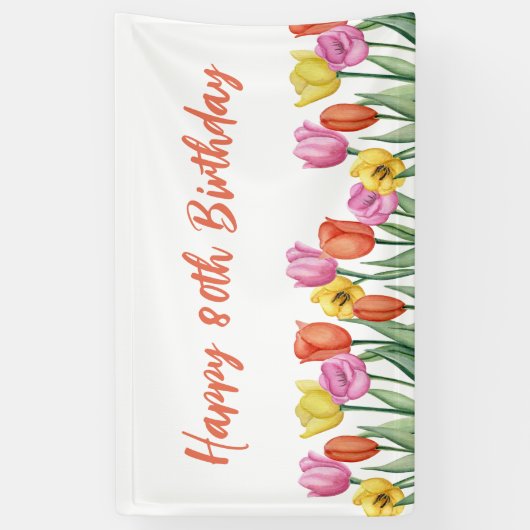 Bloemen 80e verjaardag pastel lente spandoek (Verticaal)