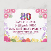 Bloemen 80e verjaardag save the date 80 elegant briefkaart (Voorkant)