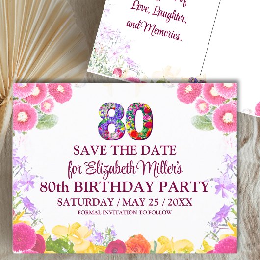 Bloemen 80e verjaardag save the date 80 elegant briefkaart