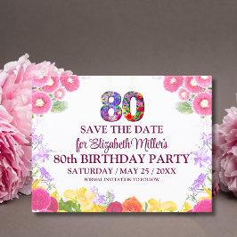 Bloemen 80e verjaardag save the date 80 elegant briefkaart