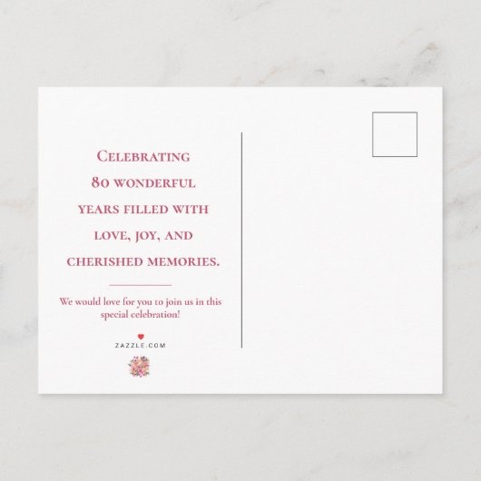 Bloemen 80e verjaardag Save the Date, Elegante tui Aankondigingskaart (Achterkant)