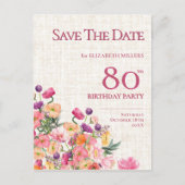 Bloemen 80e verjaardag Save the Date, Elegante tui Aankondigingskaart (Voorkant)
