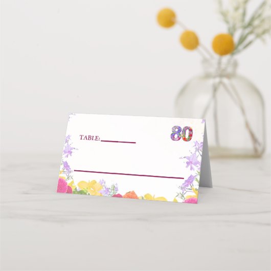Bloemen 80e verjaardag tafel kaarten 80 bloemen fe plaatskaartje (Voorkant)