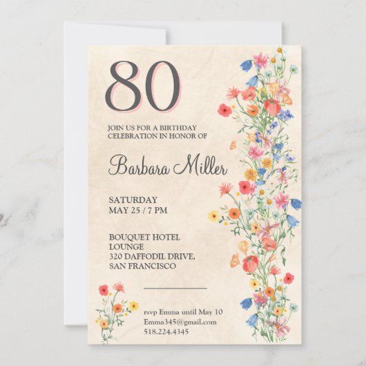 Bloemen 80e verjaardag Wildflowers 80 jaar feest Kaart (Voorkant)