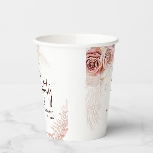 Bloemen 80e Verjaardagsfeest Pampas Grass Papieren Bekers (Links)